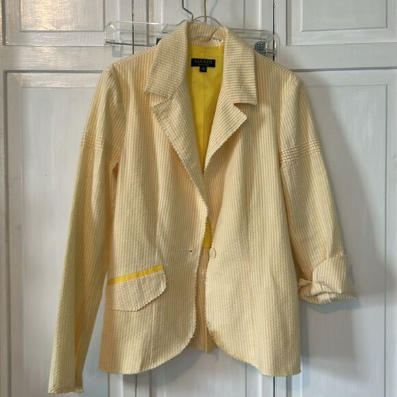 Lia Kes Yellow Seersucker Women's Blazer - Size 10 - Picture 9 of 10